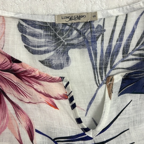 LUNGO L’ARNO linen tropical floral sleeveless made in Italy mini dress small - Picture 5 of 11